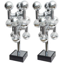 Monumental 1970, s Pair Of Sonneman  Chrome Sculptural  Sputnik Lamps