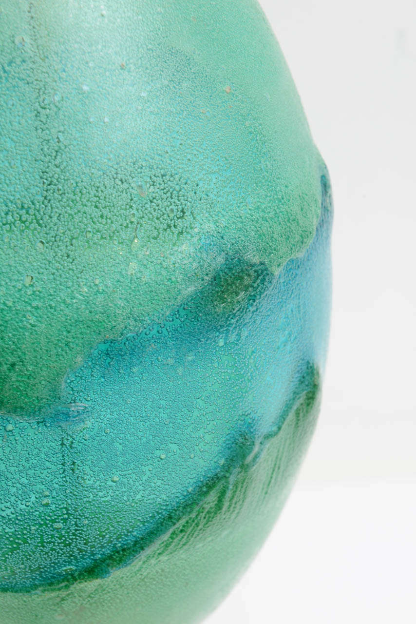 Pair Mid Century Modern Green / Aqua Art Glass Italian Brass Table Lamps For Sale 5