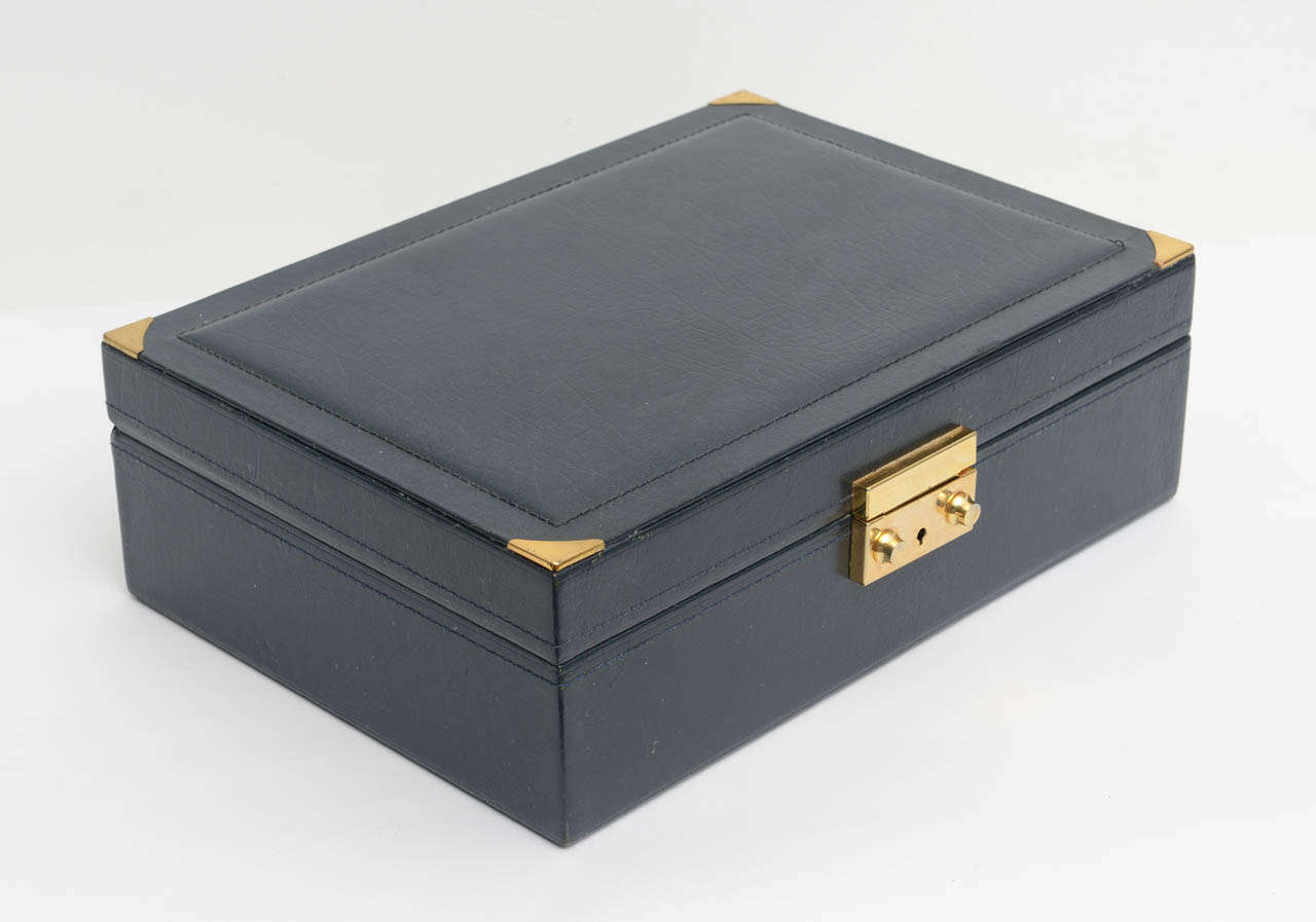 Swiss Elegant Navy Blue Leather Rolex Jewelry Case Box, 1970