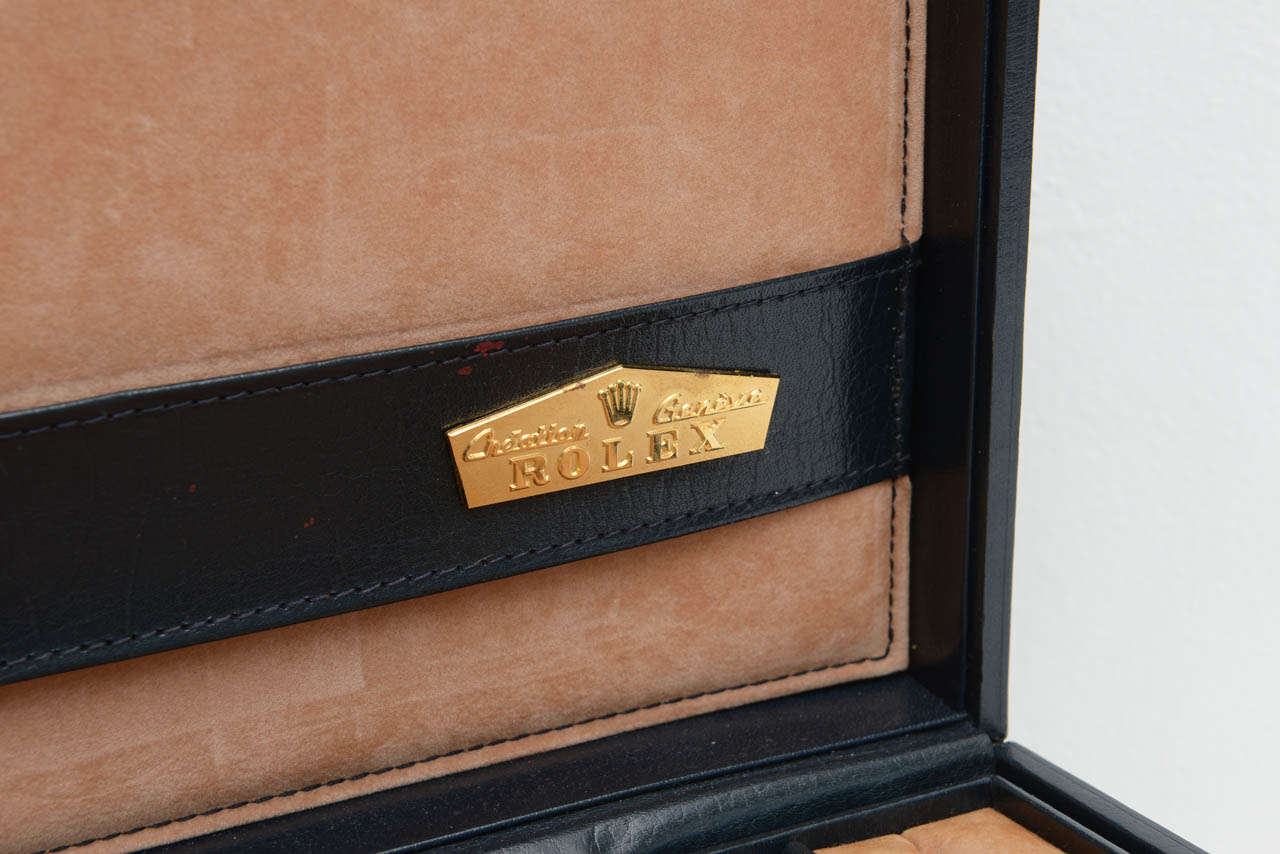 Elegant Navy Blue Leather Rolex Jewelry Case Box, 1970 1