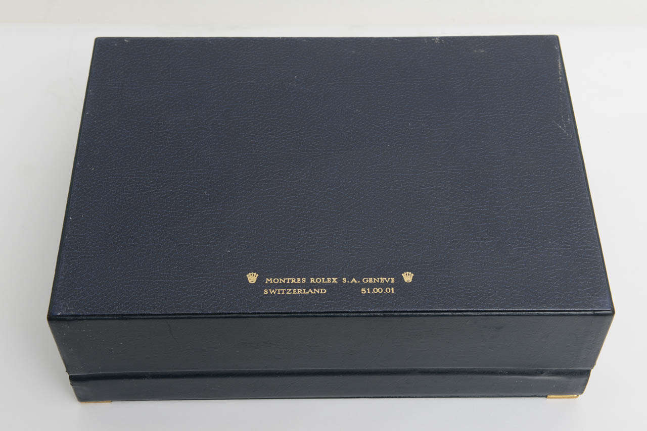 Elegant Navy Blue Leather Rolex Jewelry Case Box, 1970 3