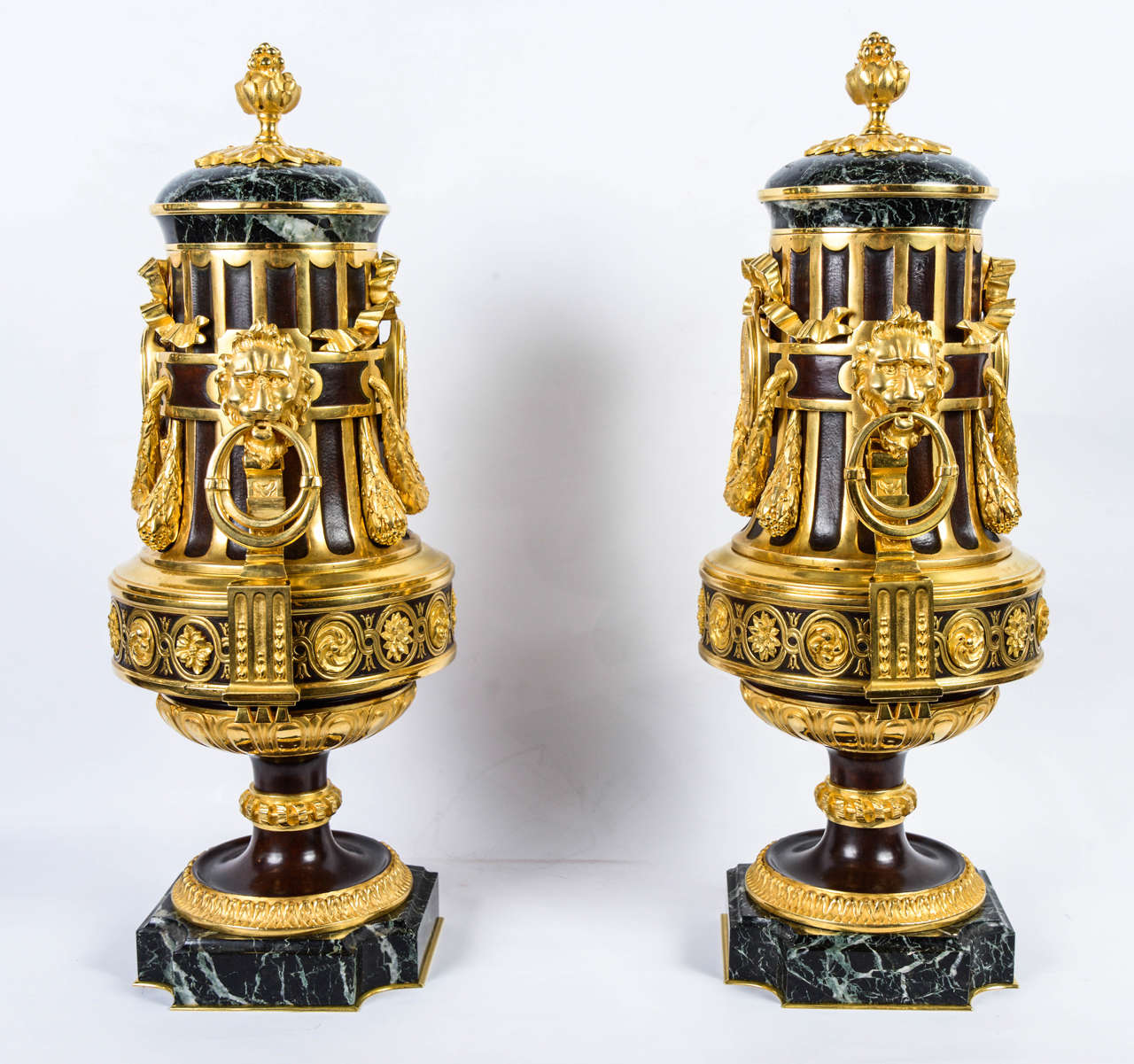 Louis XVI Pair of Green Marble Urns For Sale