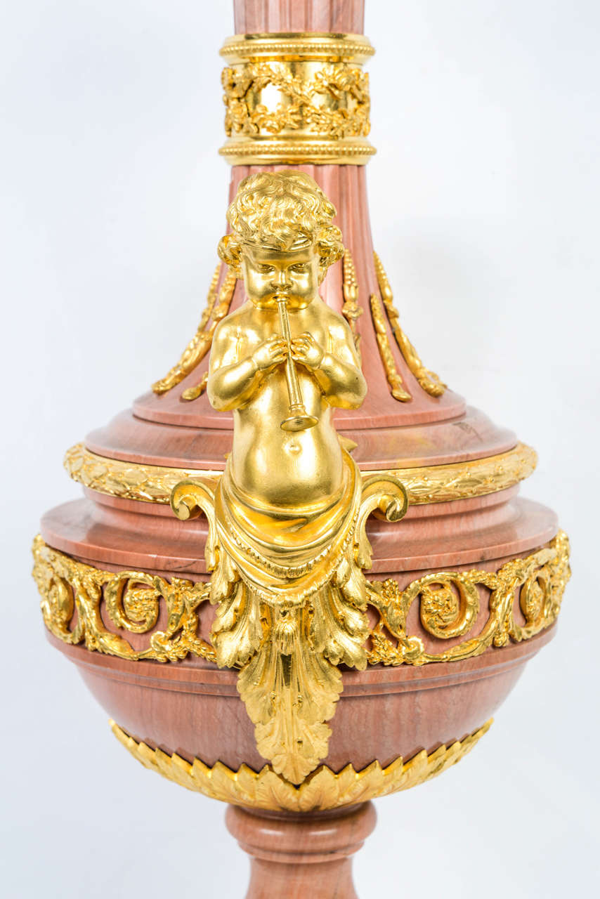 Fabulous Pink Marble Garniture Urns For Sale 1