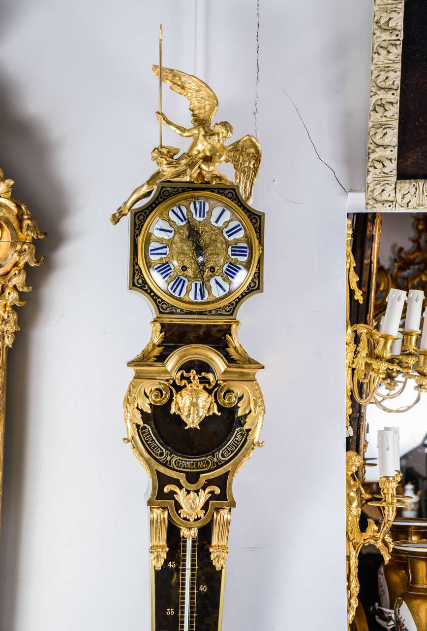 Louis XIV Exceptional Wall Clock in Black Scale For Sale