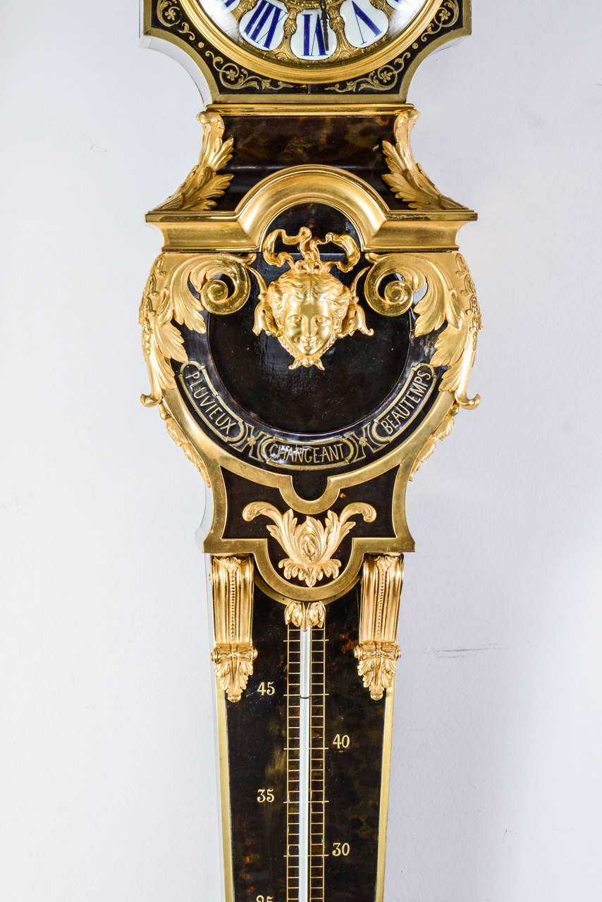 Boulle Exceptional Wall Clock in Black Scale For Sale