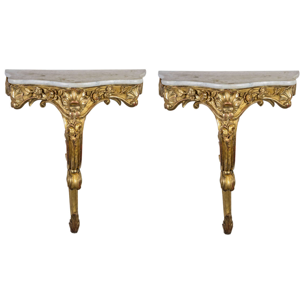 Pair of Gilded Wood Consoles For Sale