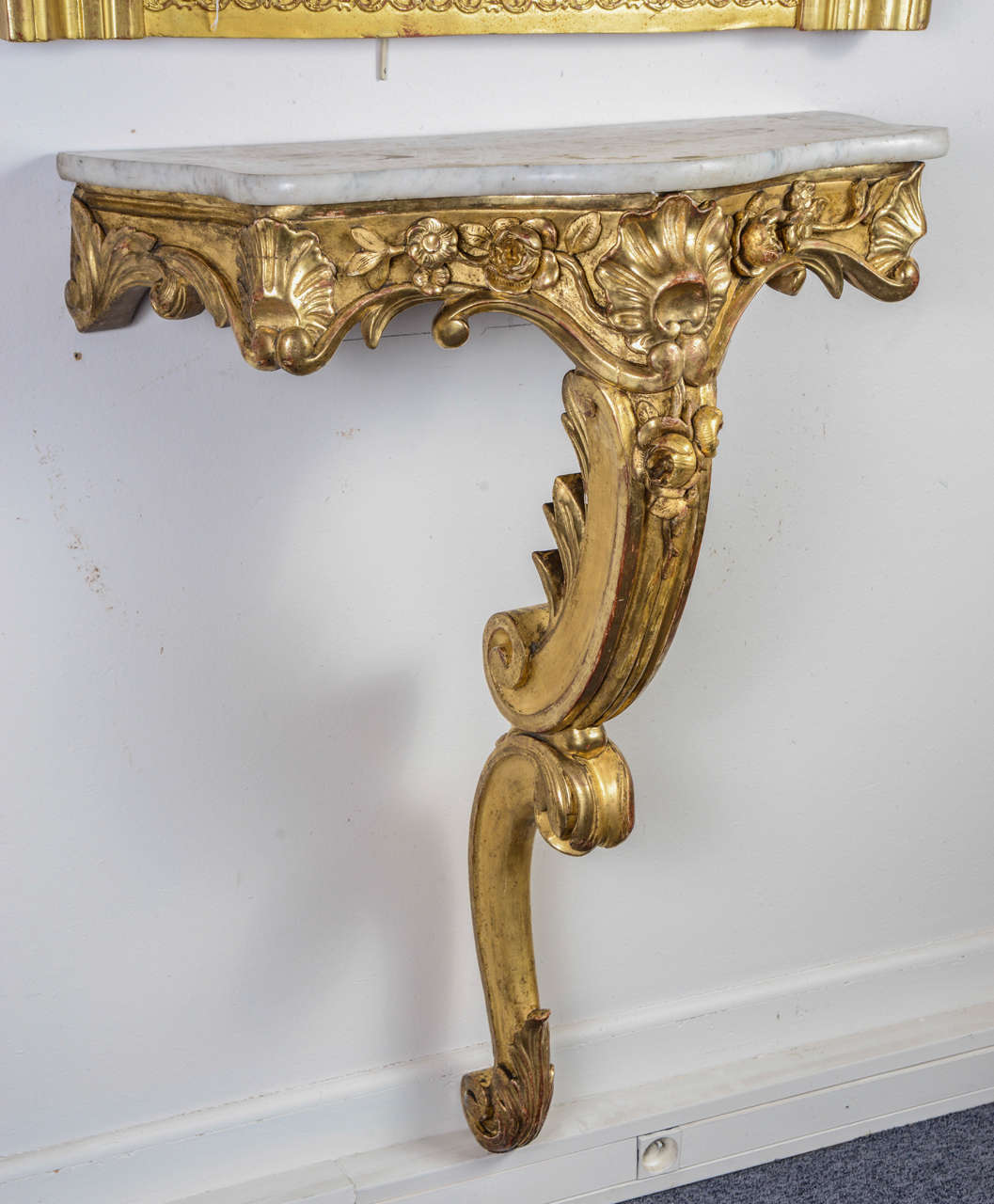 European Pair of Gilded Wood Consoles For Sale
