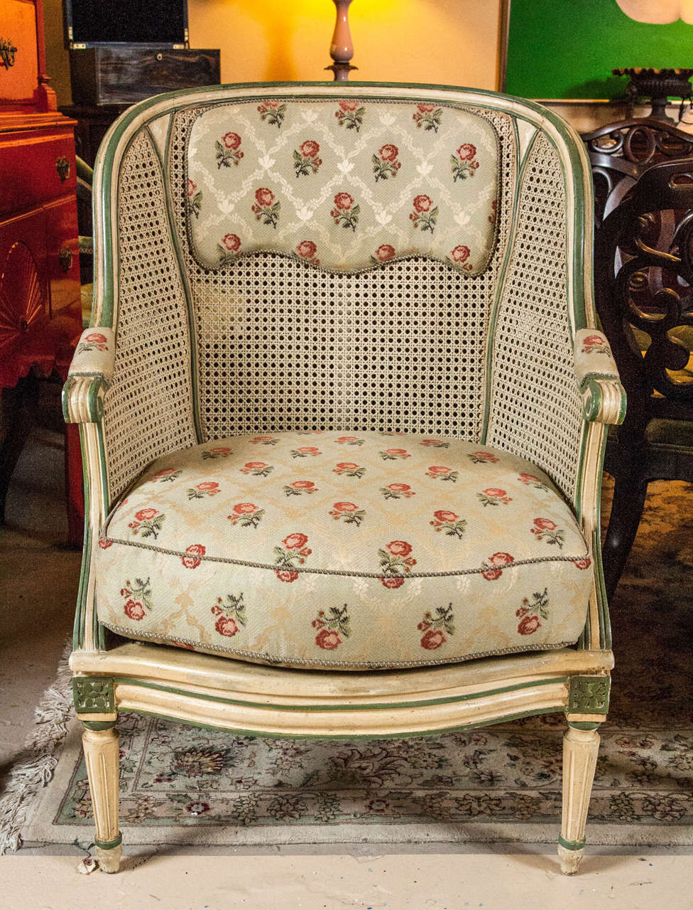 American Pair of Bergere Chairs in the Style of Louis XVI