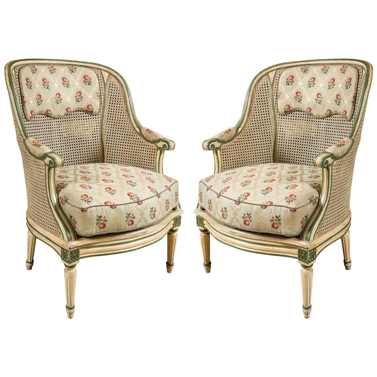 Pair of Bergere Chairs in the Style of Louis XVI