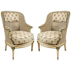 Pair of Bergere Chairs in the Style of Louis XVI