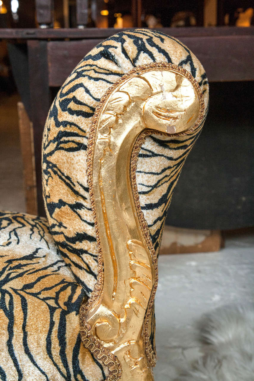 Chanel Style Faux Tiger Furred Gilt Bench 1