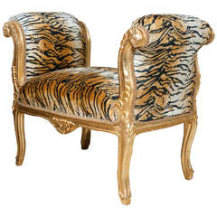 Chanel Style Faux Tiger Furred Gilt Bench