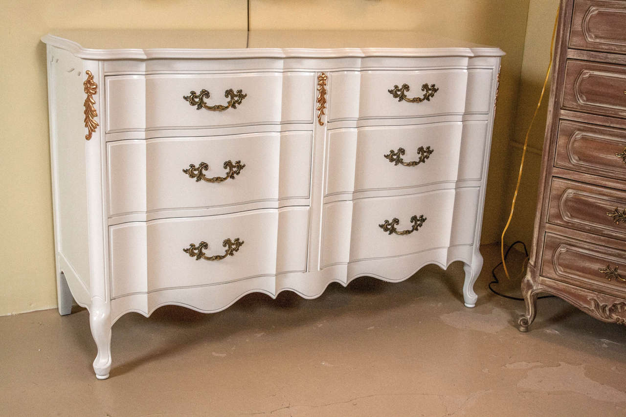 Louis the XV Style French Provincial White Lacquered Double Commode
