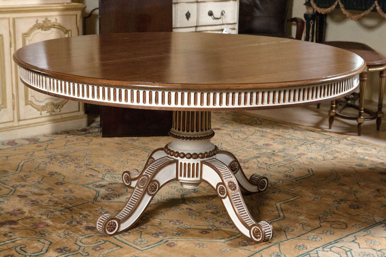 Swedish Paint Decorated Dining Table with Mahogany Top