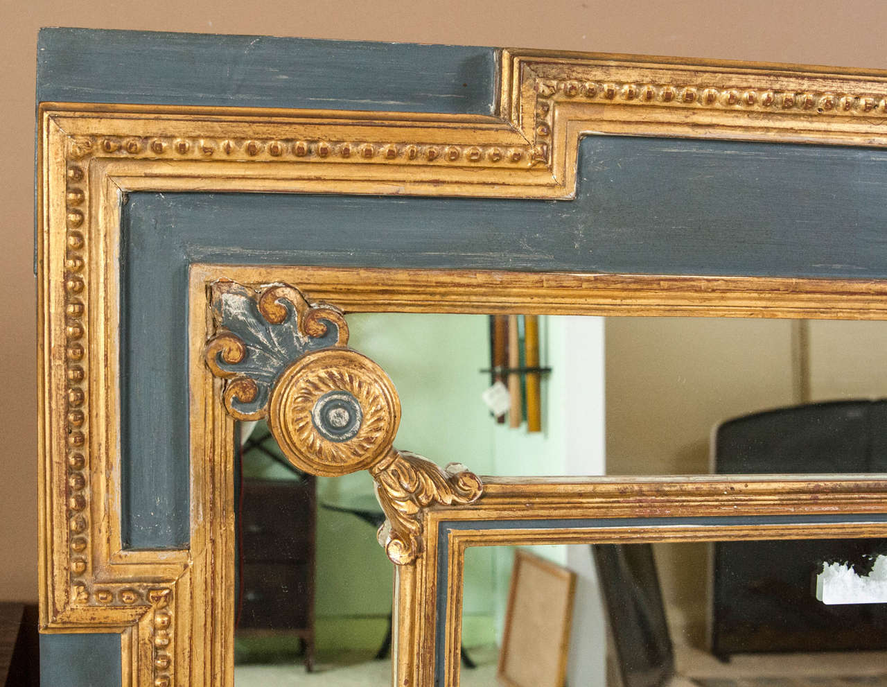 American Parcel Paint and Gilt Gold Decorated Wall or Console Mirror