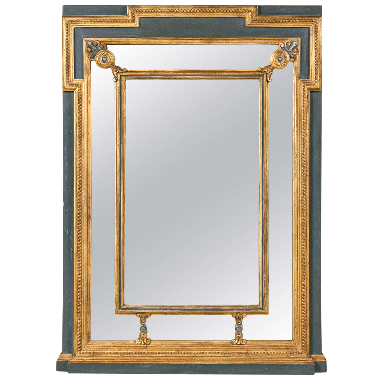 Parcel Paint and Gilt Gold Decorated Wall or Console Mirror
