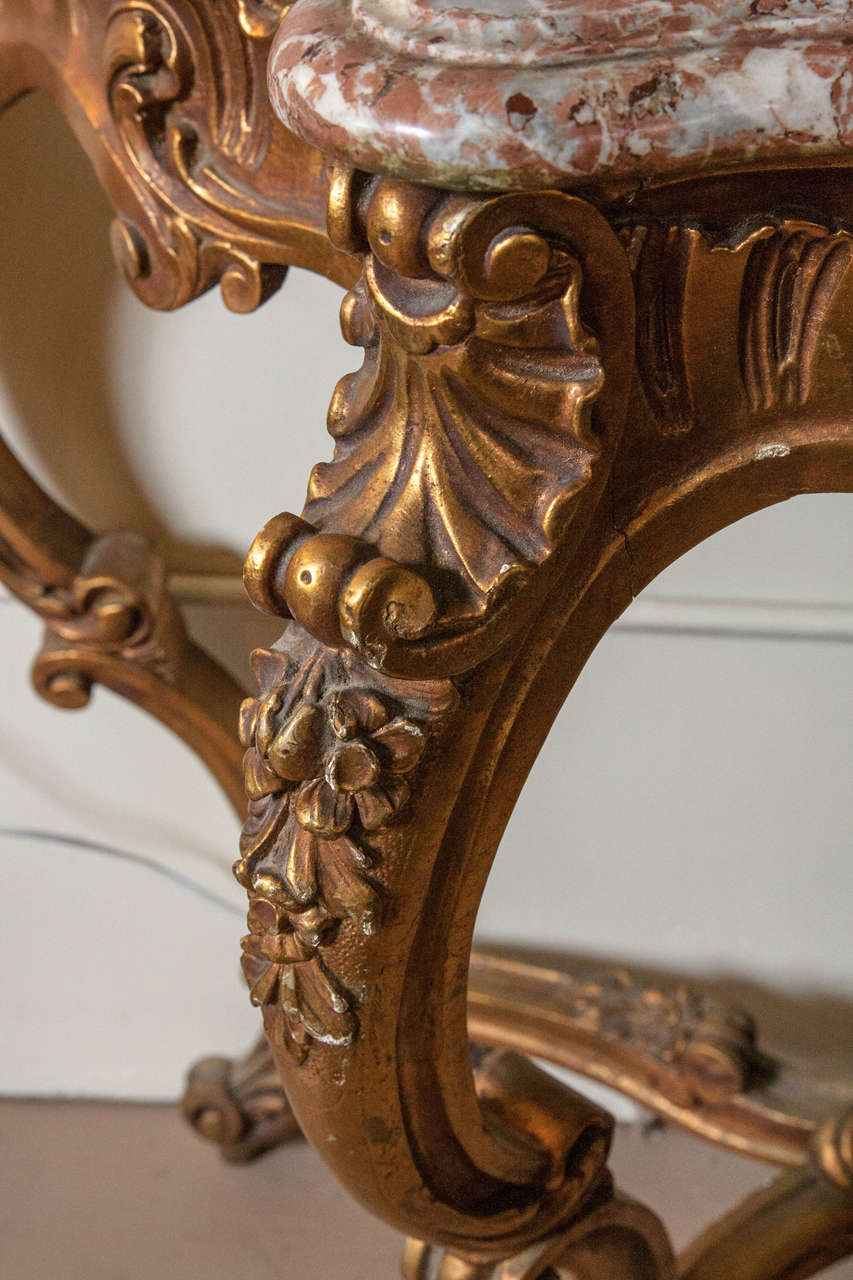 Marble-Top Louis XV Style Console Table by Jansen Exquisite Carved Details 1920s In Good Condition In Stamford, CT