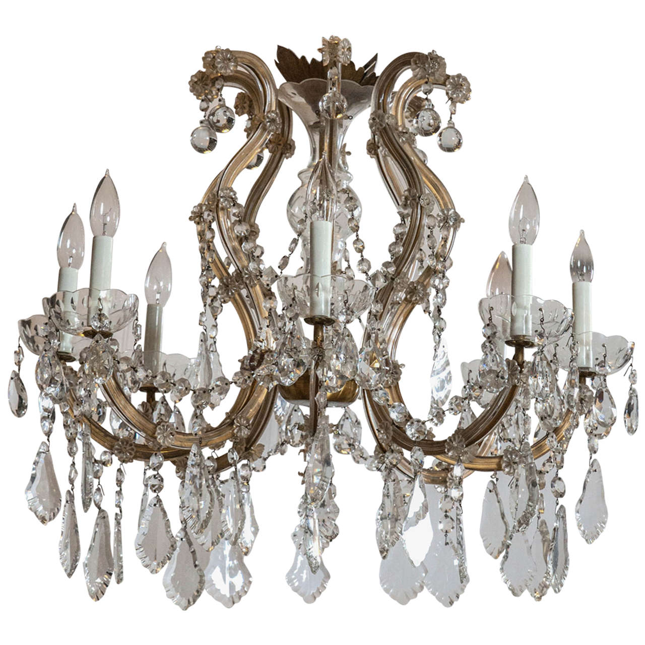 Hollywood Regency Eight-Light Crystal Chandelier