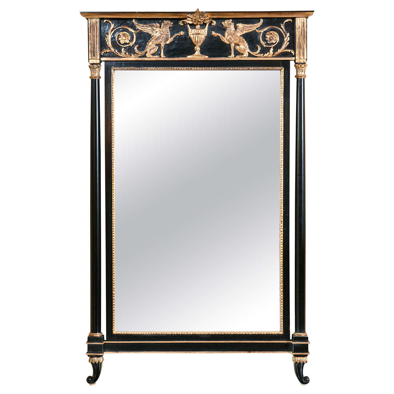 Russian Neoclassical Style Pier Glass Mirror Exquisite Giltwood And Ebony Finish