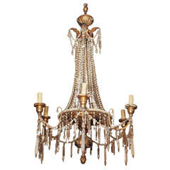 Vintage A Tall Beaded Chandelier with Carved and Gilded Finials