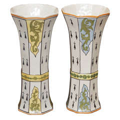 Pair of Tall Faience Vases, signed
