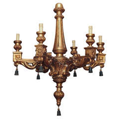 Six Light Giltwood Chandelier with Tassels