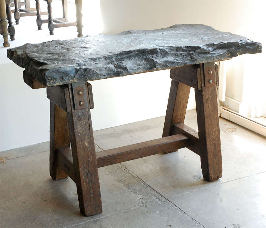 French Work Table From France With Huge Bluestone Slab