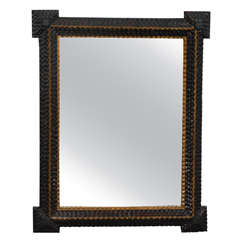 Antique Tramp Art Frame with Mirror