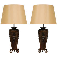 Pair Antique French Deco Urns as Table Lamps