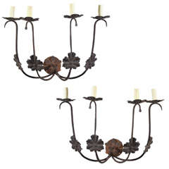 Pair of 19th c. French Iron and Tole Sconces