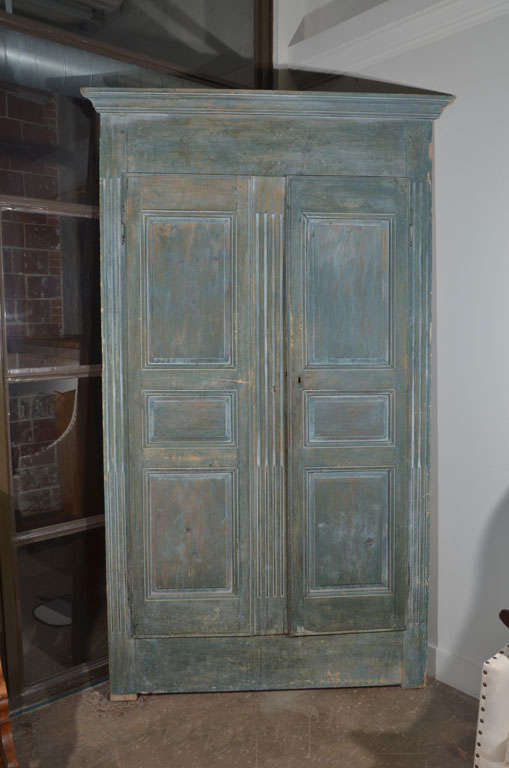 French placard with original paint. Used on wall to house built in cabinet. Both doors open for access.