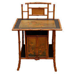 Japanese Bamboo Table w/ Painted Fish