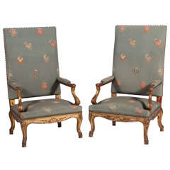 Pair of Louis XIV Style Gilted Armchairs