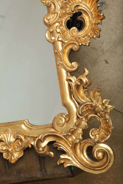 Wood Mirror with Gilt Floral Frame