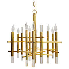 Brass and Lucite Vintage Chandelier by Sciolari