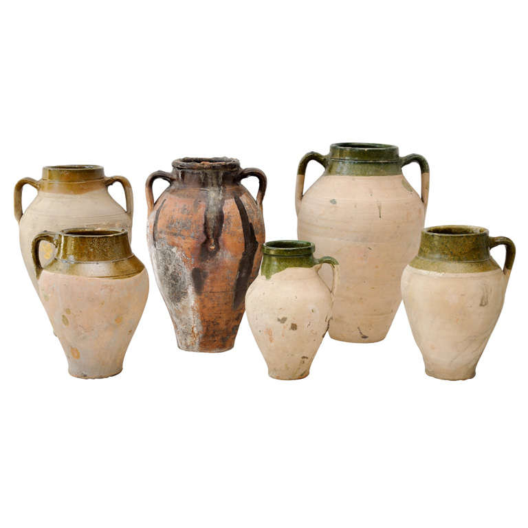 Set of 6 French Olive jars