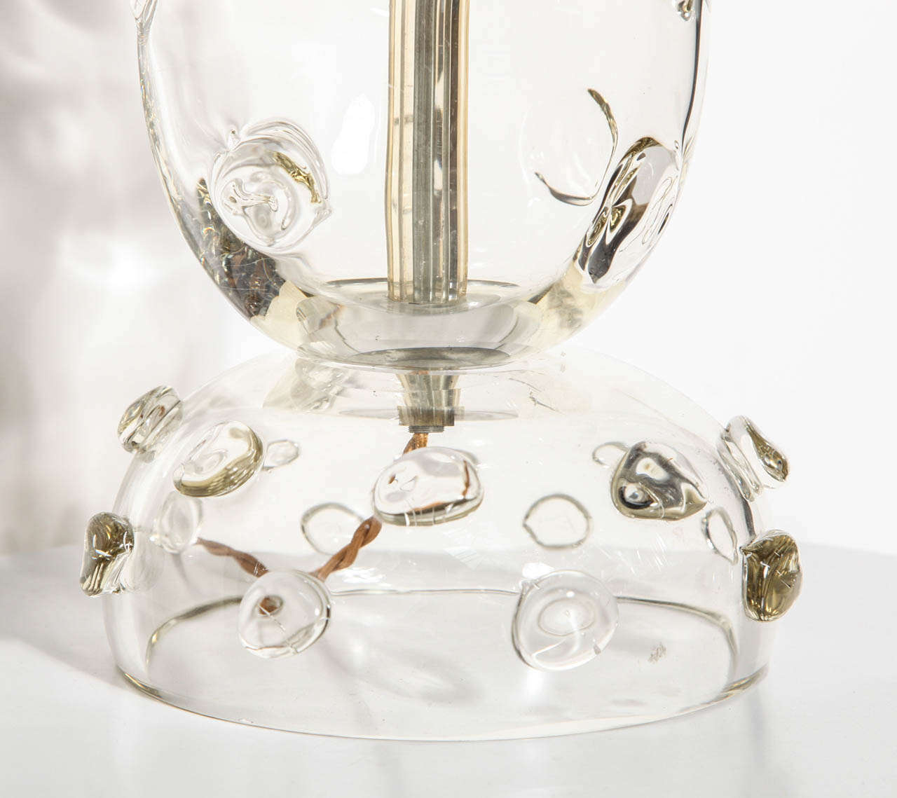 Mid-Century Modern Venetian Murano Clear Art Glass Table Lamp with Glass Buttons, 1950s