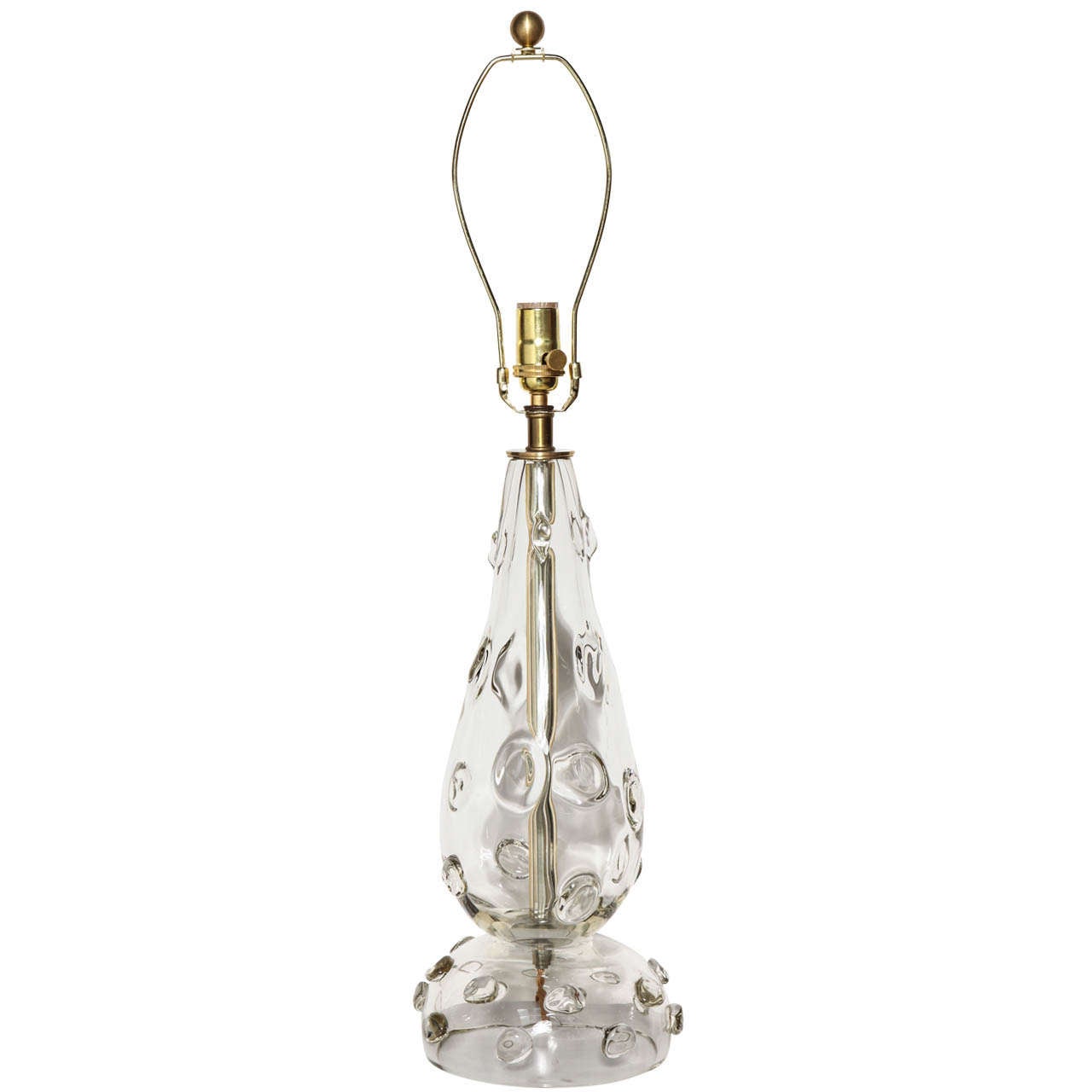 Venetian Murano Clear Art Glass Table Lamp with Glass Buttons, 1950s
