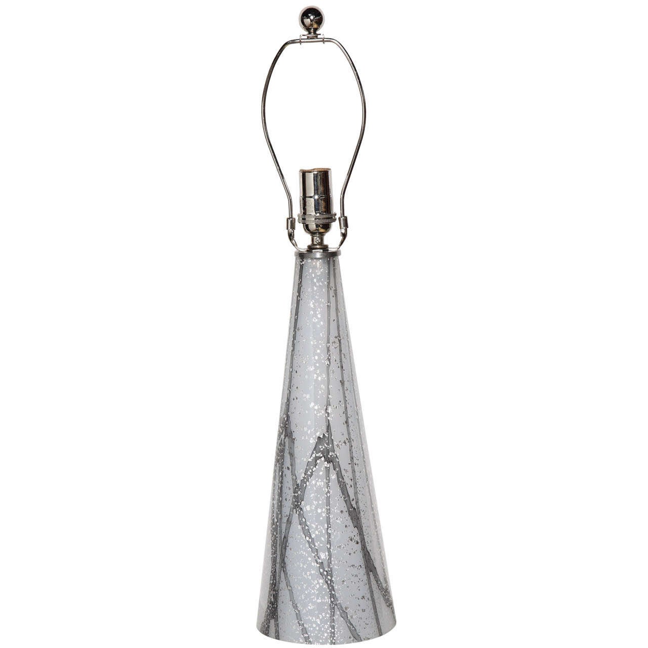Seguso Murano Gray Veined White Glass Table Lamp with Silver Inclusions  For Sale