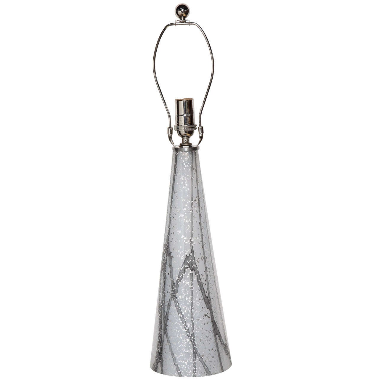 Seguso Murano Veined White Glass Table Lamp with Silver Inclusions