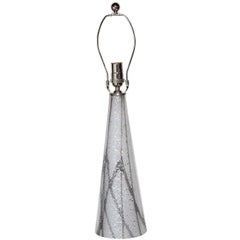 Seguso Murano Gray Veined White Glass Table Lamp with Silver Inclusions 