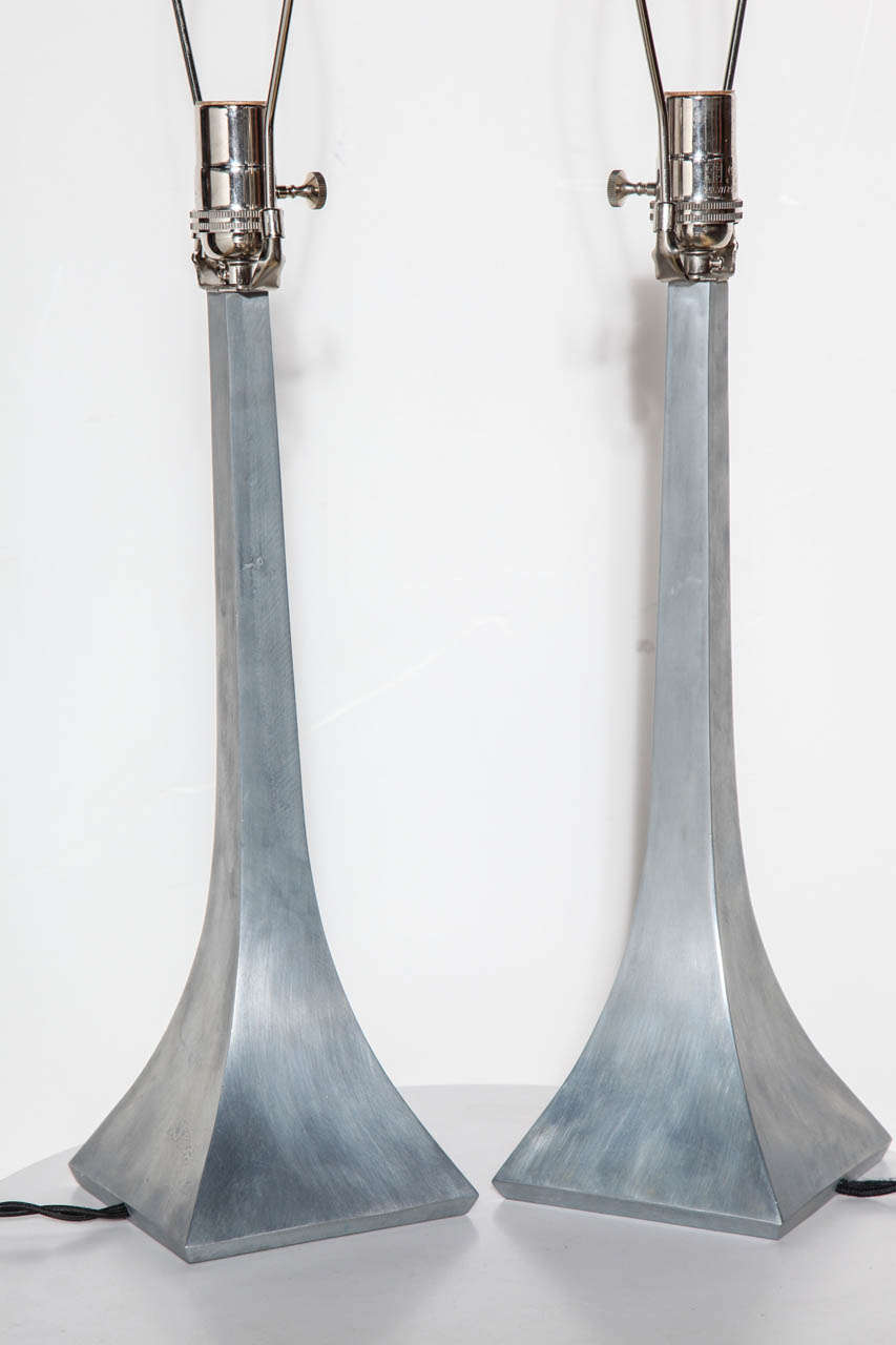 pair of 1950's Laurel Lamp Co. Brushed Aluminum Table Lamps 2