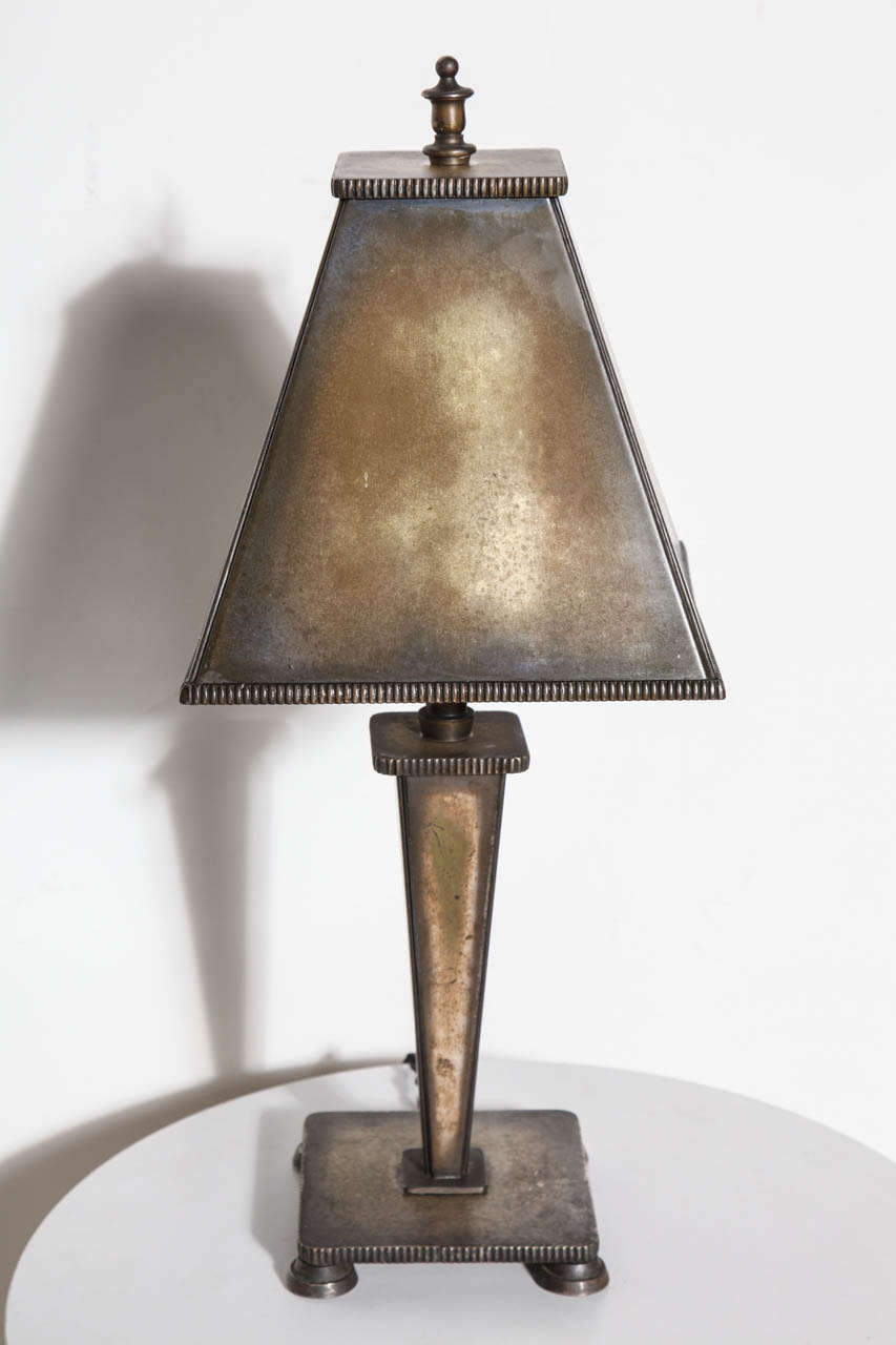 Arts & Crafts All Bronze Table Lamp with Bronze Pyramidal Shade, Circa 1925 For Sale 3