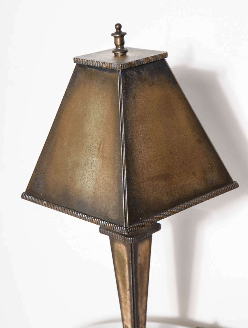 Arts and Crafts Arts & Crafts All Bronze Table Lamp with Bronze Pyramidal Shade, Circa 1925 For Sale