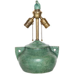 Frey of Pennsylvania Art Pottery Pale Green Ceramic and Brass Lamp, 1920s 