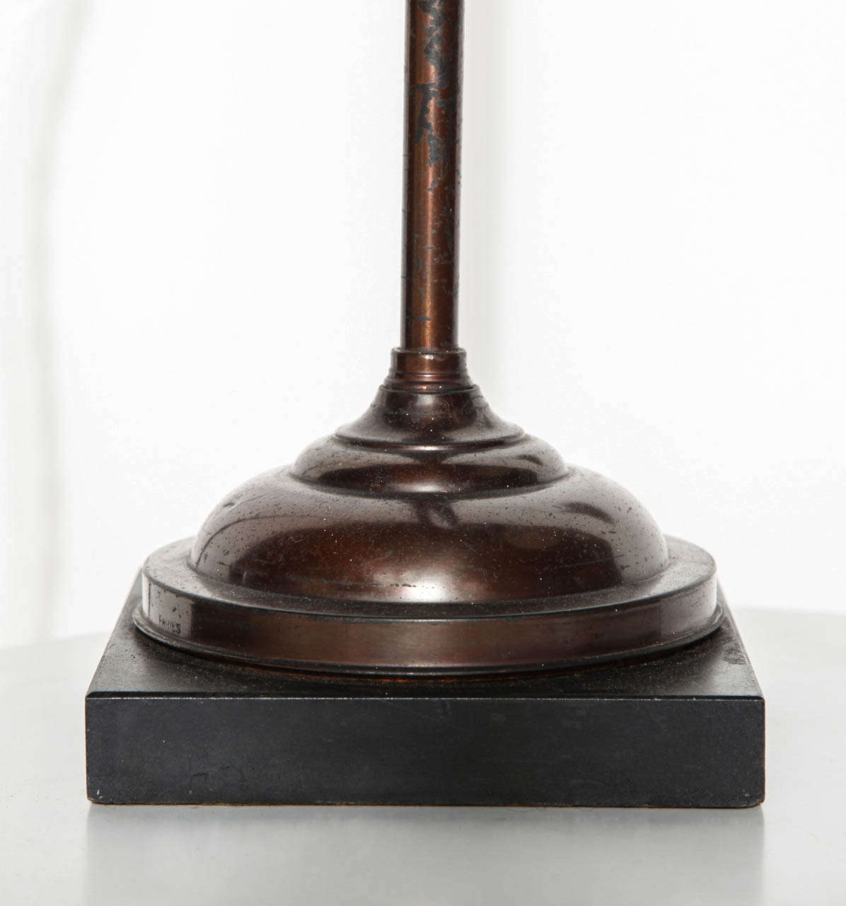 Late 19th Century Edwardian Bronzed Brass and Black Slate Hook Neck Desk Lamp with Bell Shade