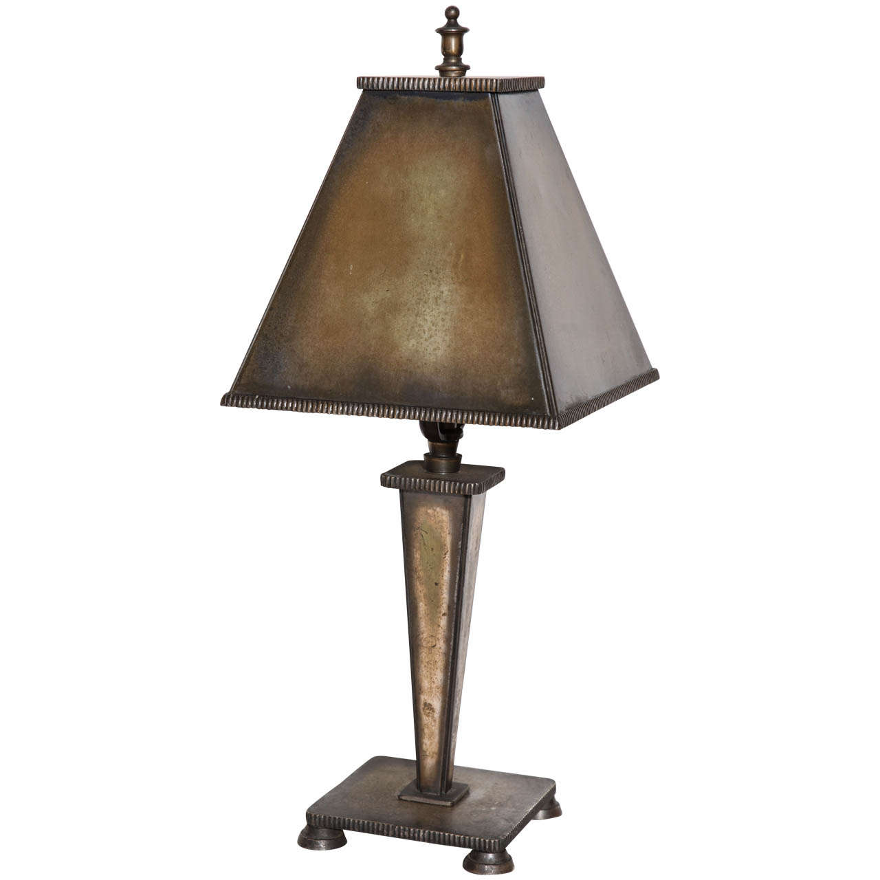 Arts and Crafts Bronze Table Lamp with Bronze Pyramidal Shade, circa