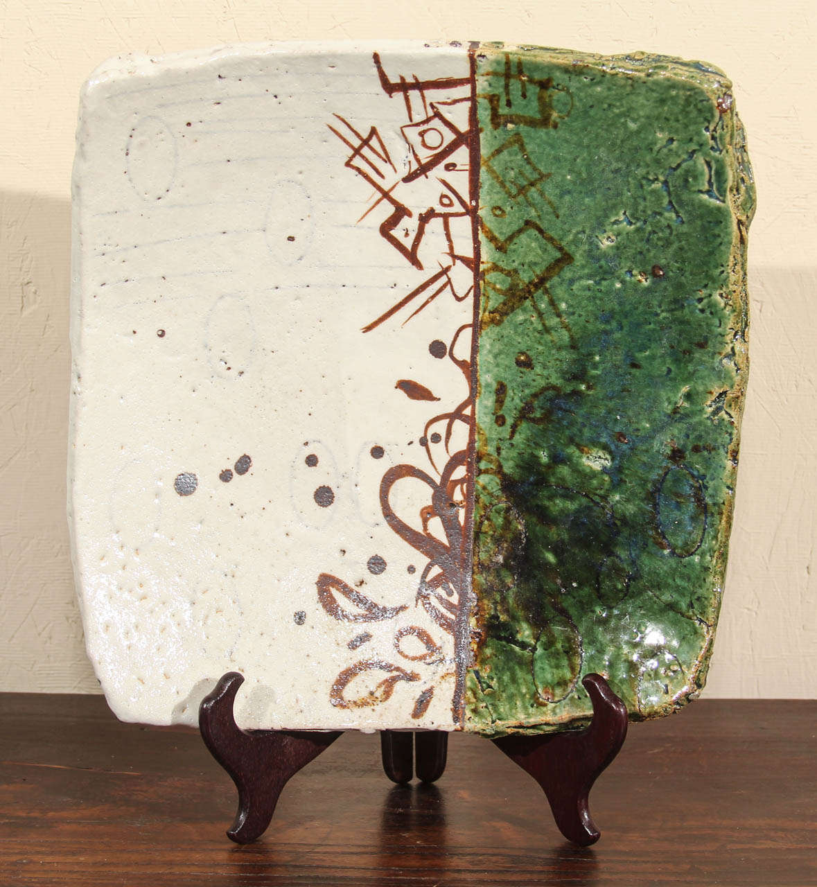 Dave Zdrazil wood fired stoneware, in the Oribe ware style with Shino glaze and iron oxide decoration.