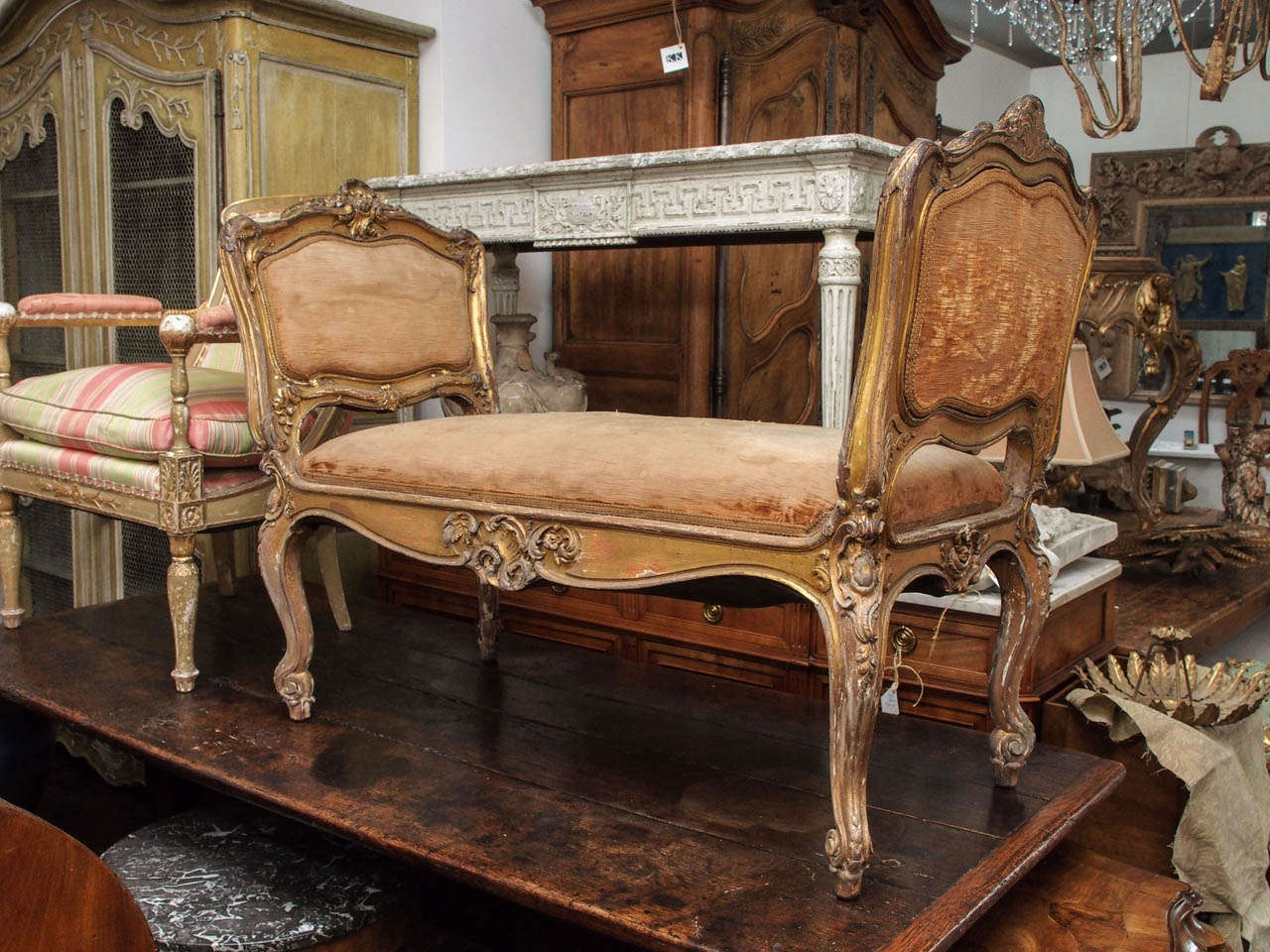 Italian Carved Wood and Gilded 19th Century Bench