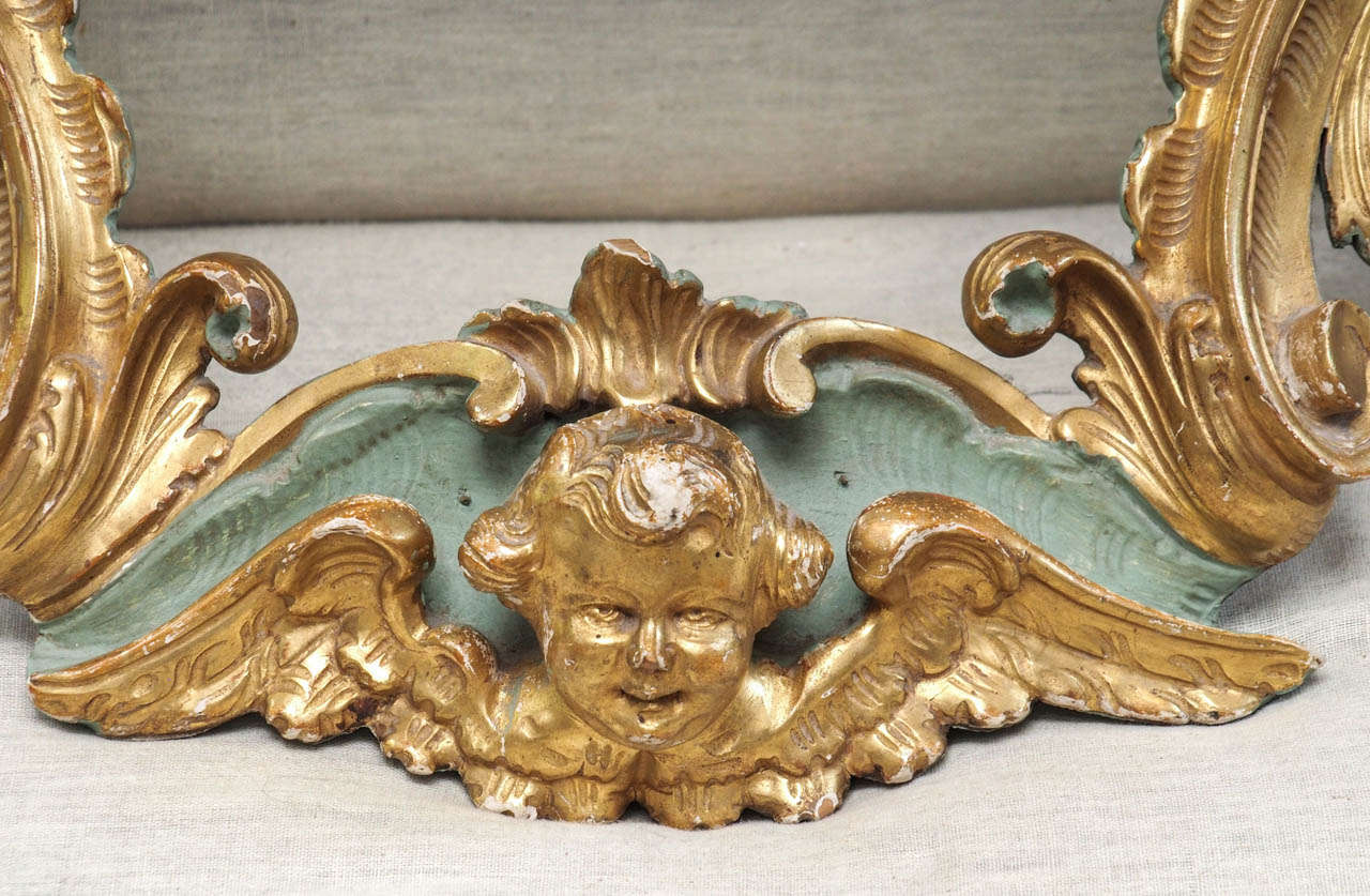 19th Century Italian Rococo Style Carved and Painted, Parcel Gilt Wood Cartouche For Sale 2